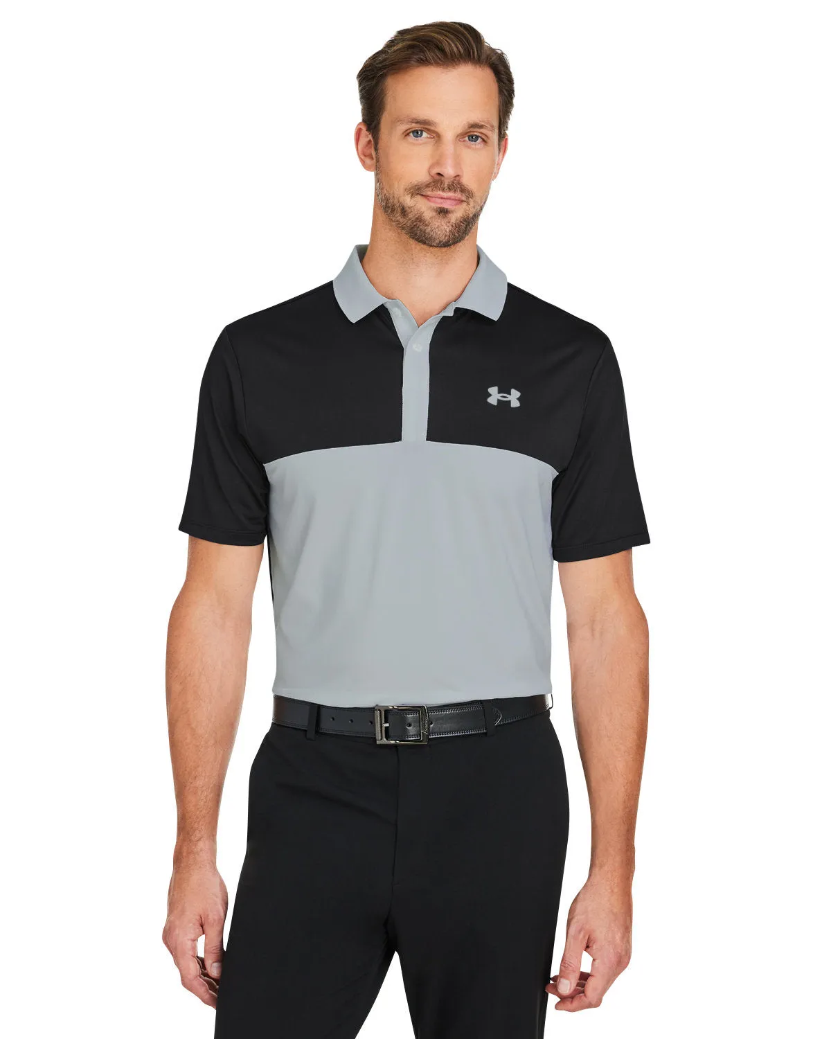 Under Armour Mens Performance 3.0 Custom Colorblock Polos, Steel