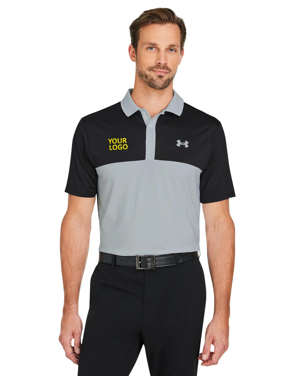 Under Armour Mens Performance 3.0 Custom Colorblock Polos, Steel