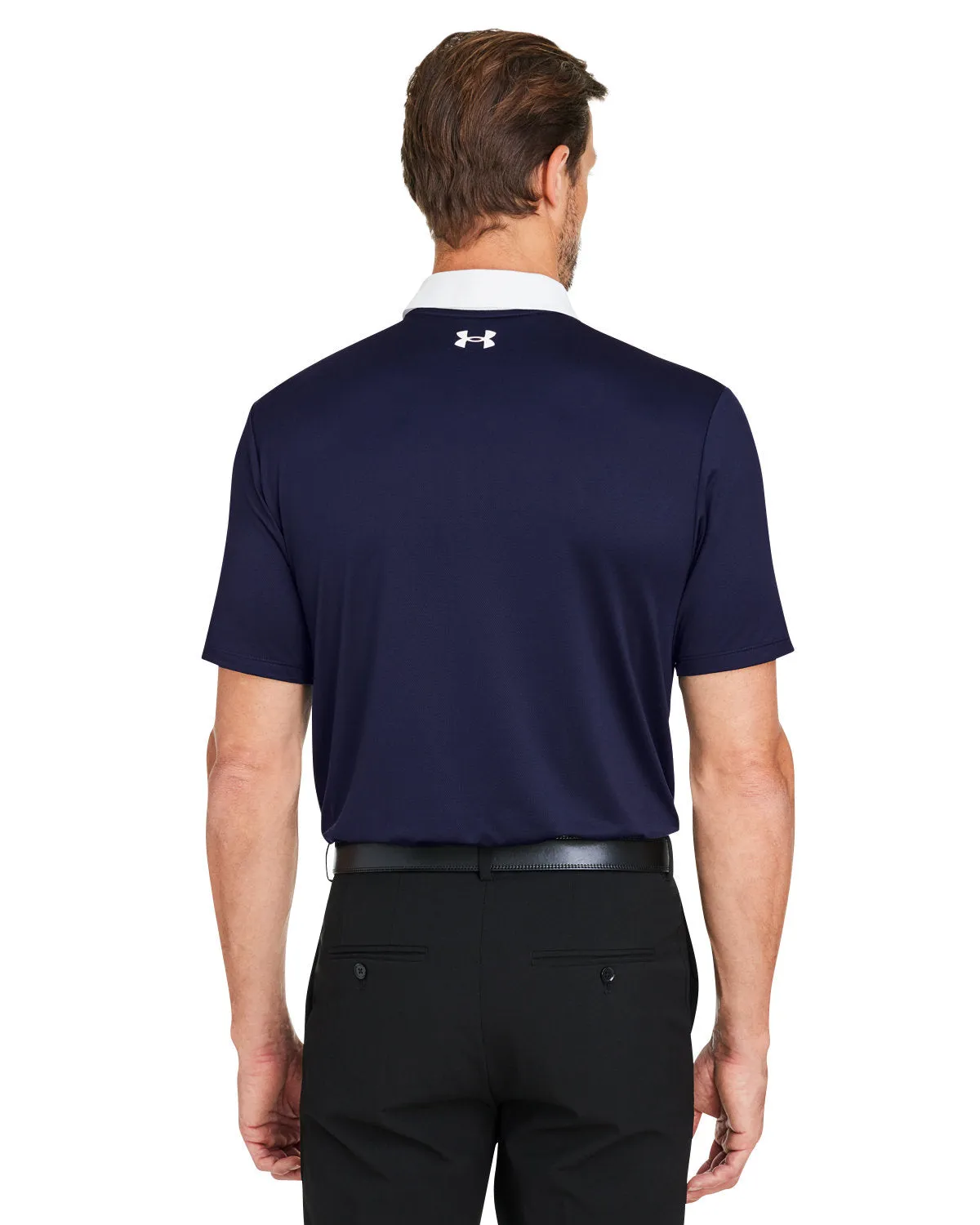 Under Armour Mens Performance 3.0 Custom Colorblock Polos, White Medium Navy