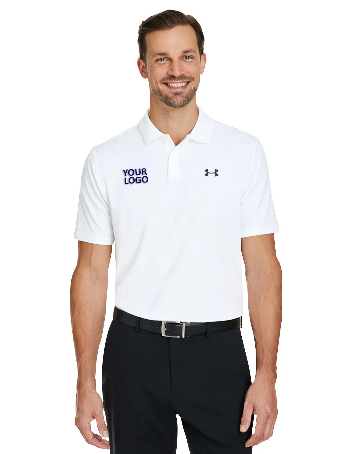 Under Armour Mens Performance 3.0 Custom Golf Polos, White