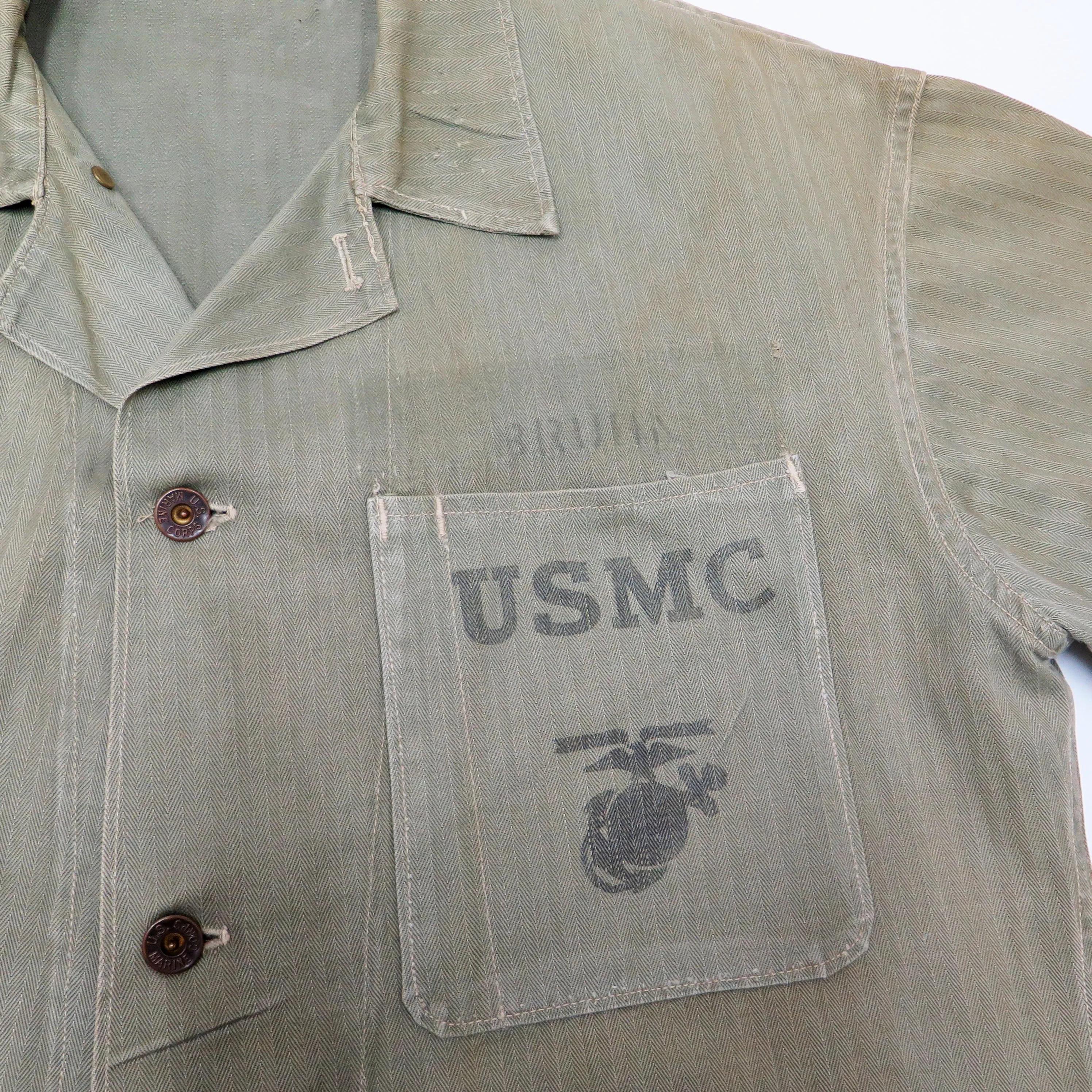 USMC US MARINE CORPS UTILITY JACKET HERRINGBONE TWILL STENCIL 1940'S WW2