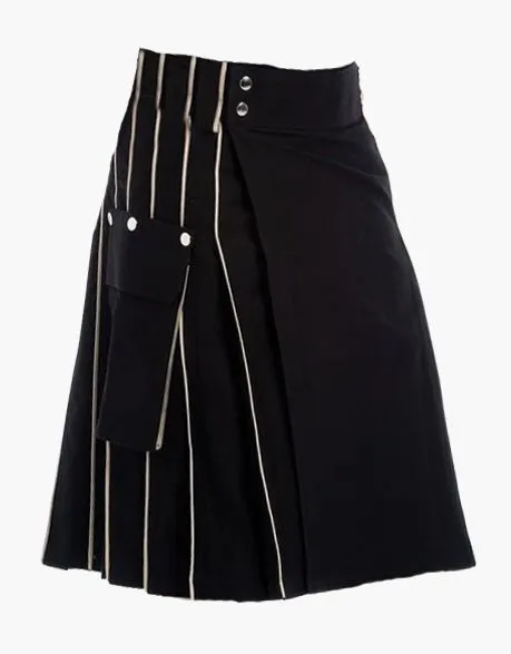 Utility kilt in black with white outline