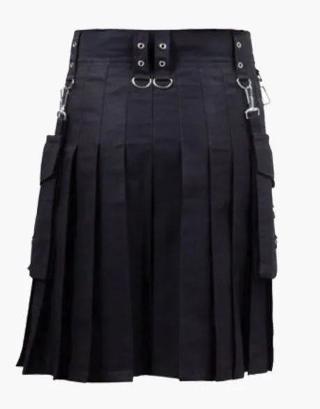 Utility kilt in black with white outline