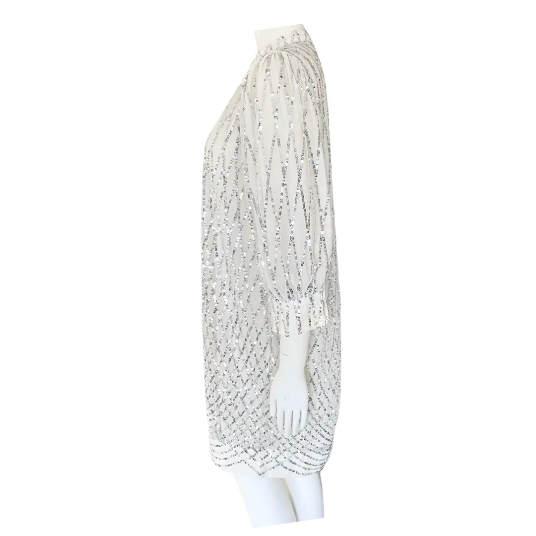 Vero Moda Sequins Shift Dress White Silver SIZE M