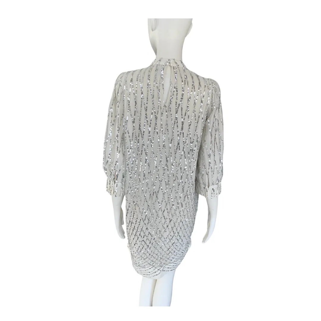 Vero Moda Sequins Shift Dress White Silver SIZE M