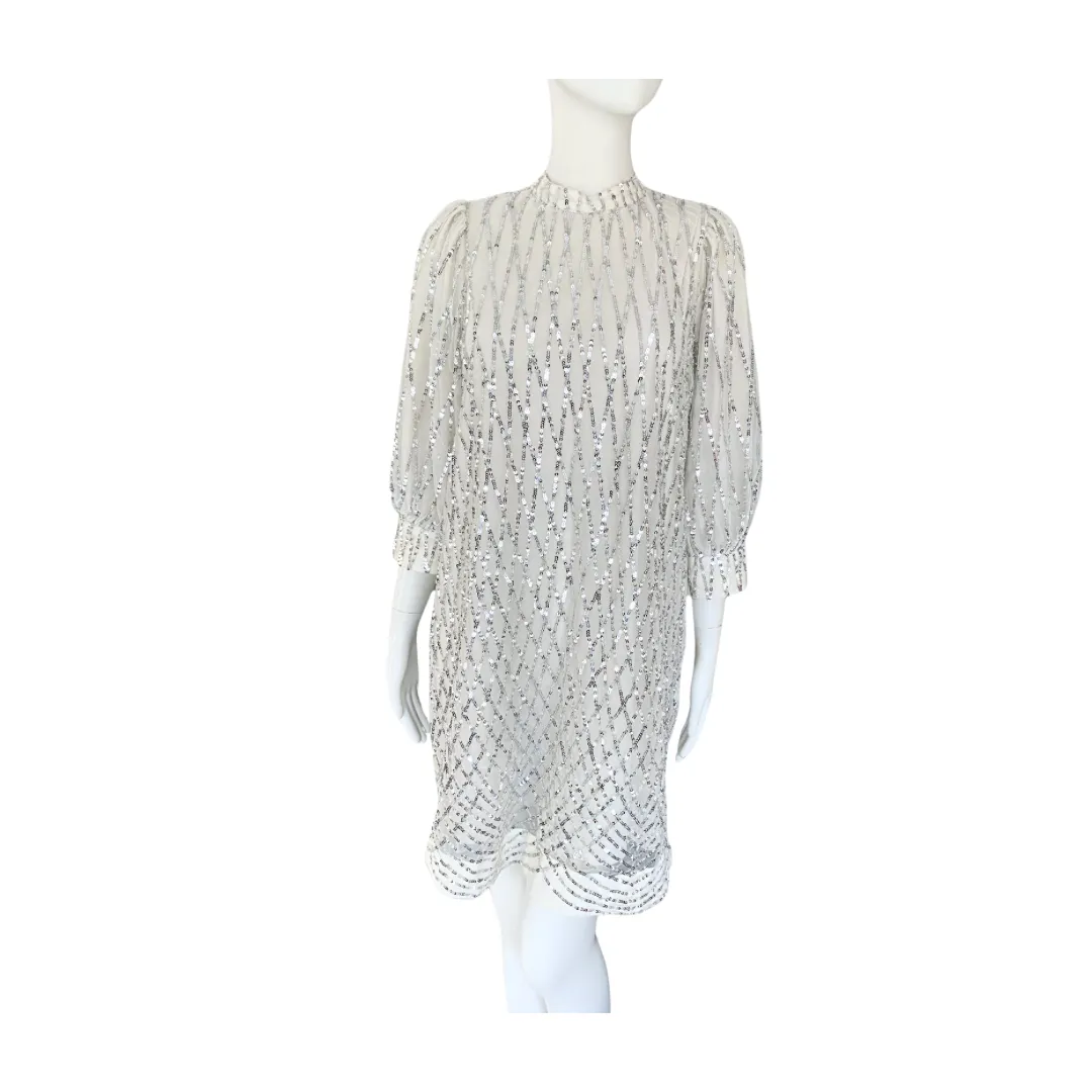 Vero Moda Sequins Shift Dress White Silver SIZE M