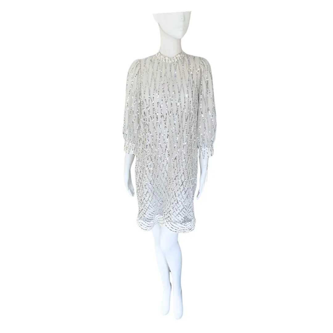 Vero Moda Sequins Shift Dress White Silver SIZE M