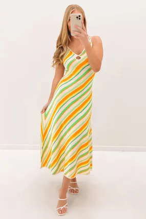 Verona Stripe Knit Dress Orange Green