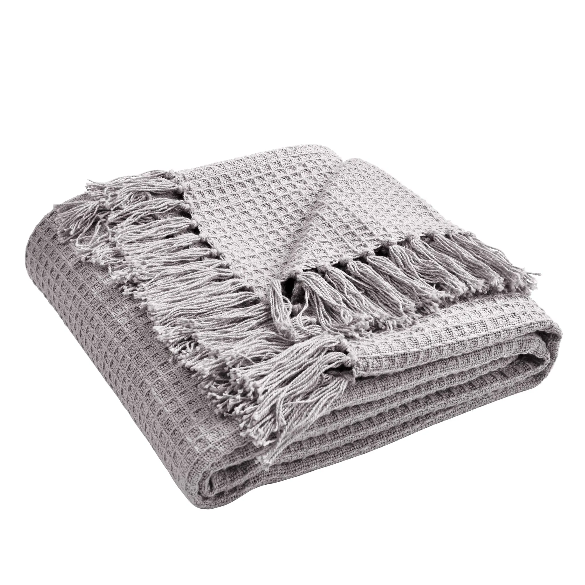 Waffle Cotton Knit Tassel Fringe Throw Blanket