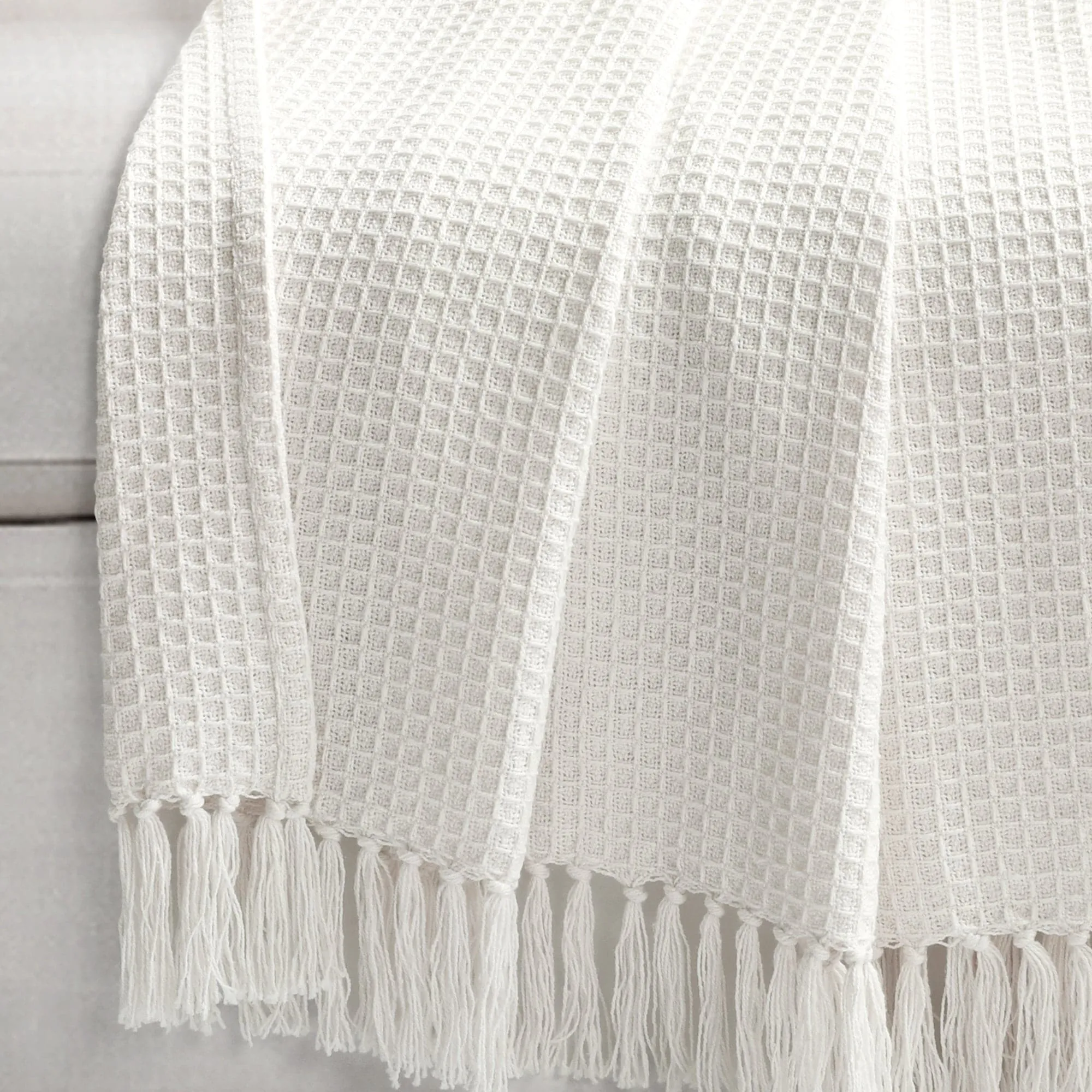 Waffle Cotton Knit Tassel Fringe Throw Blanket