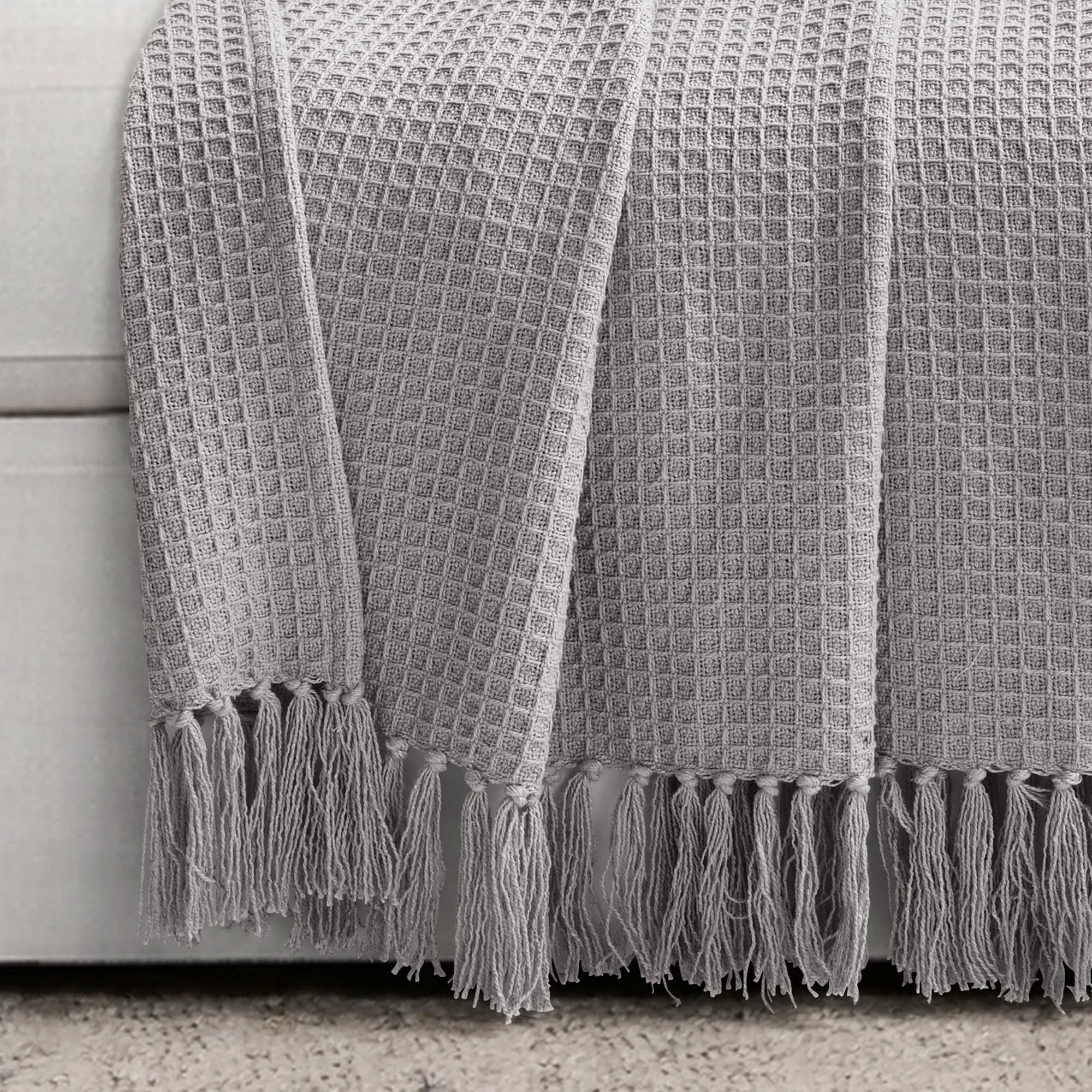 Waffle Cotton Knit Tassel Fringe Throw Blanket