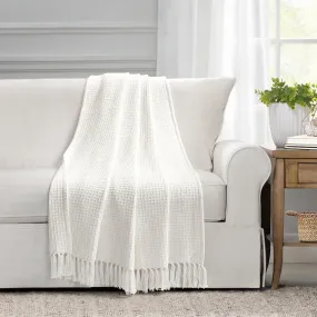 Waffle Cotton Knit Tassel Fringe Throw Blanket