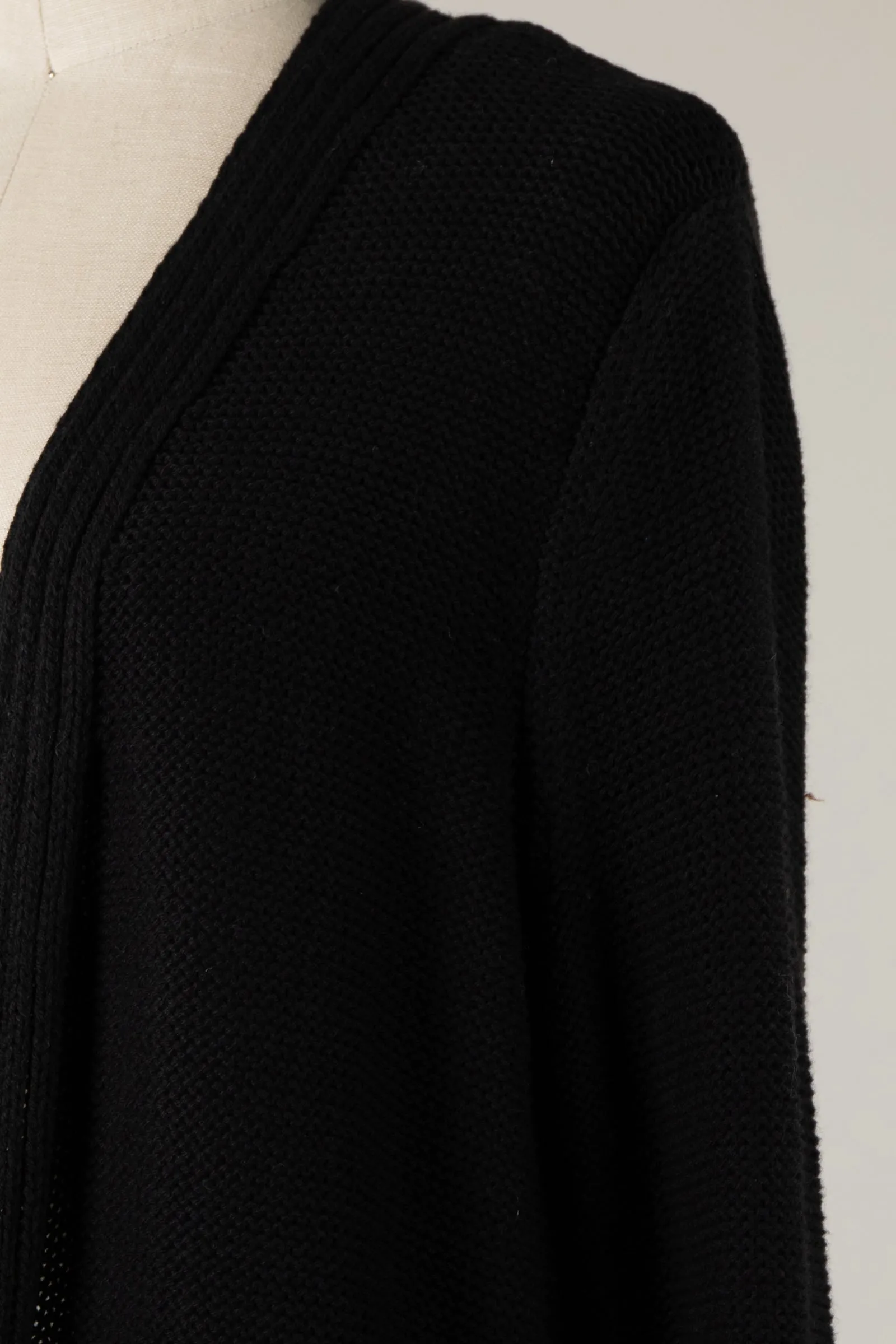 Waffle Knit Ribbed Trim Smooth Cardigan