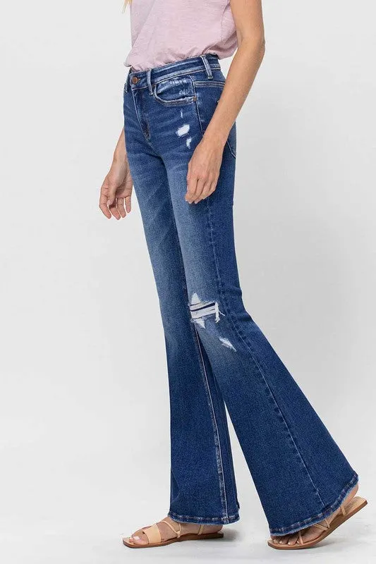 waterfront location Distressed Mid Rise Flared Jeans