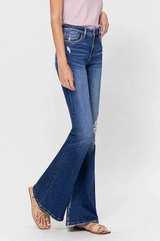 waterfront location Distressed Mid Rise Flared Jeans