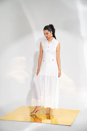 White Button Down A-Line Dress