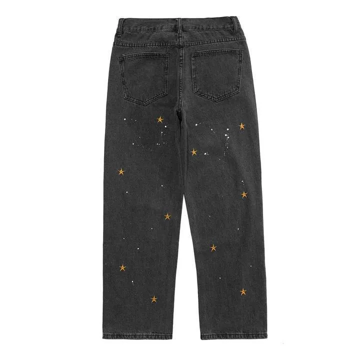 WLS Star Print Vintage Loose Denim Jeans