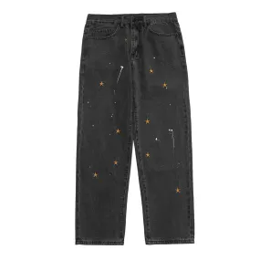 WLS Star Print Vintage Loose Denim Jeans