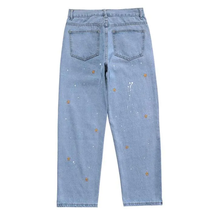 WLS Star Print Vintage Loose Denim Jeans