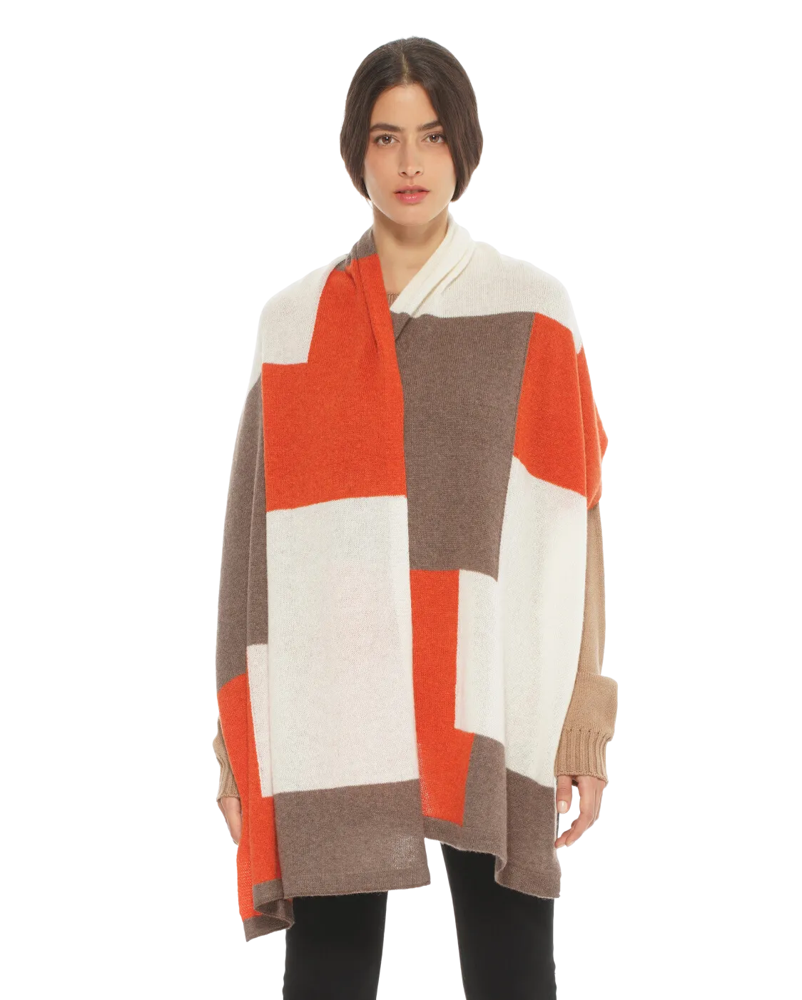 Women's Cashmere Mondrian Scarf Brown Combo