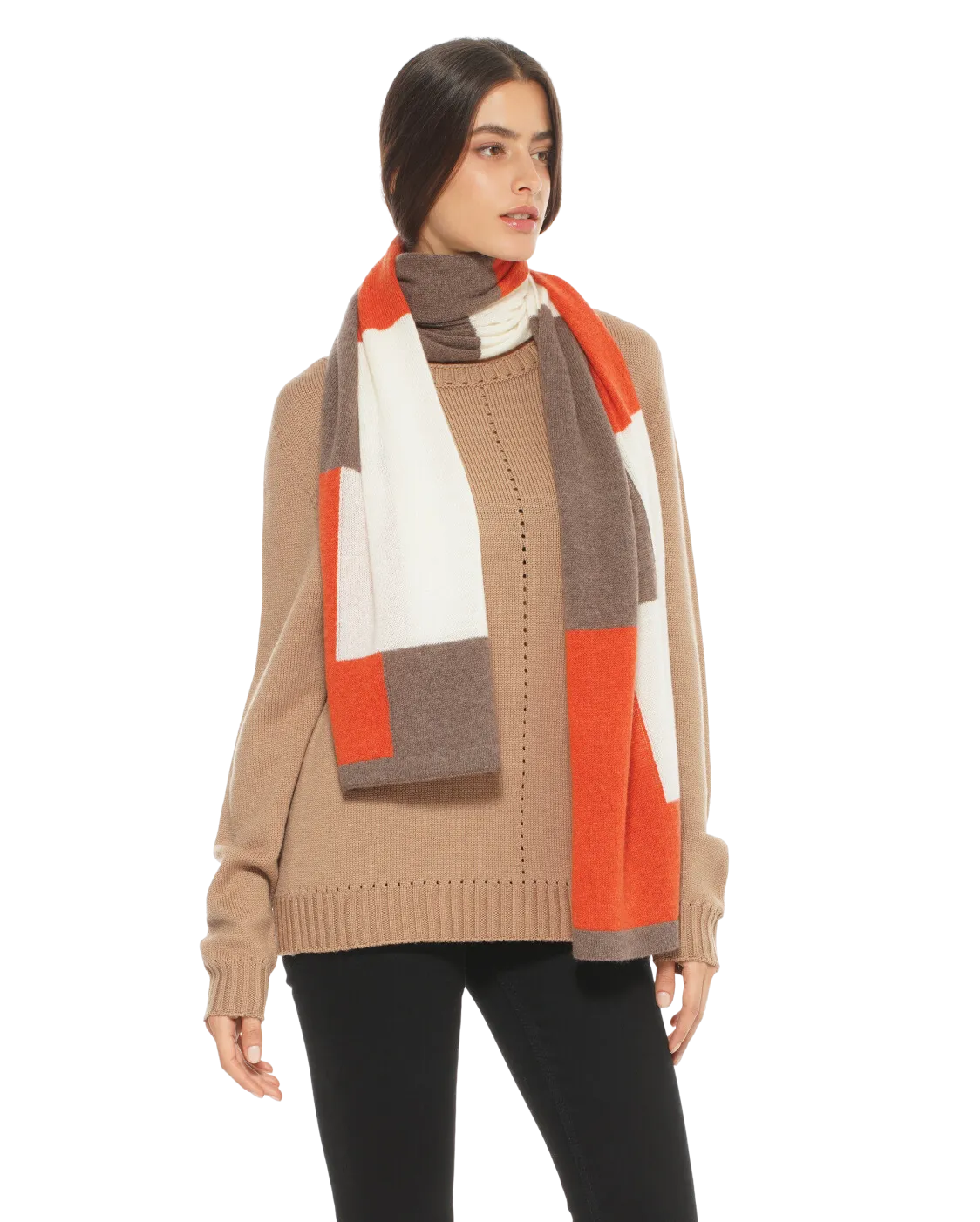 Women's Cashmere Mondrian Scarf Brown Combo