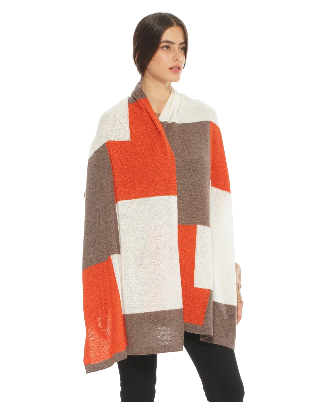 Women's Cashmere Mondrian Scarf Brown Combo