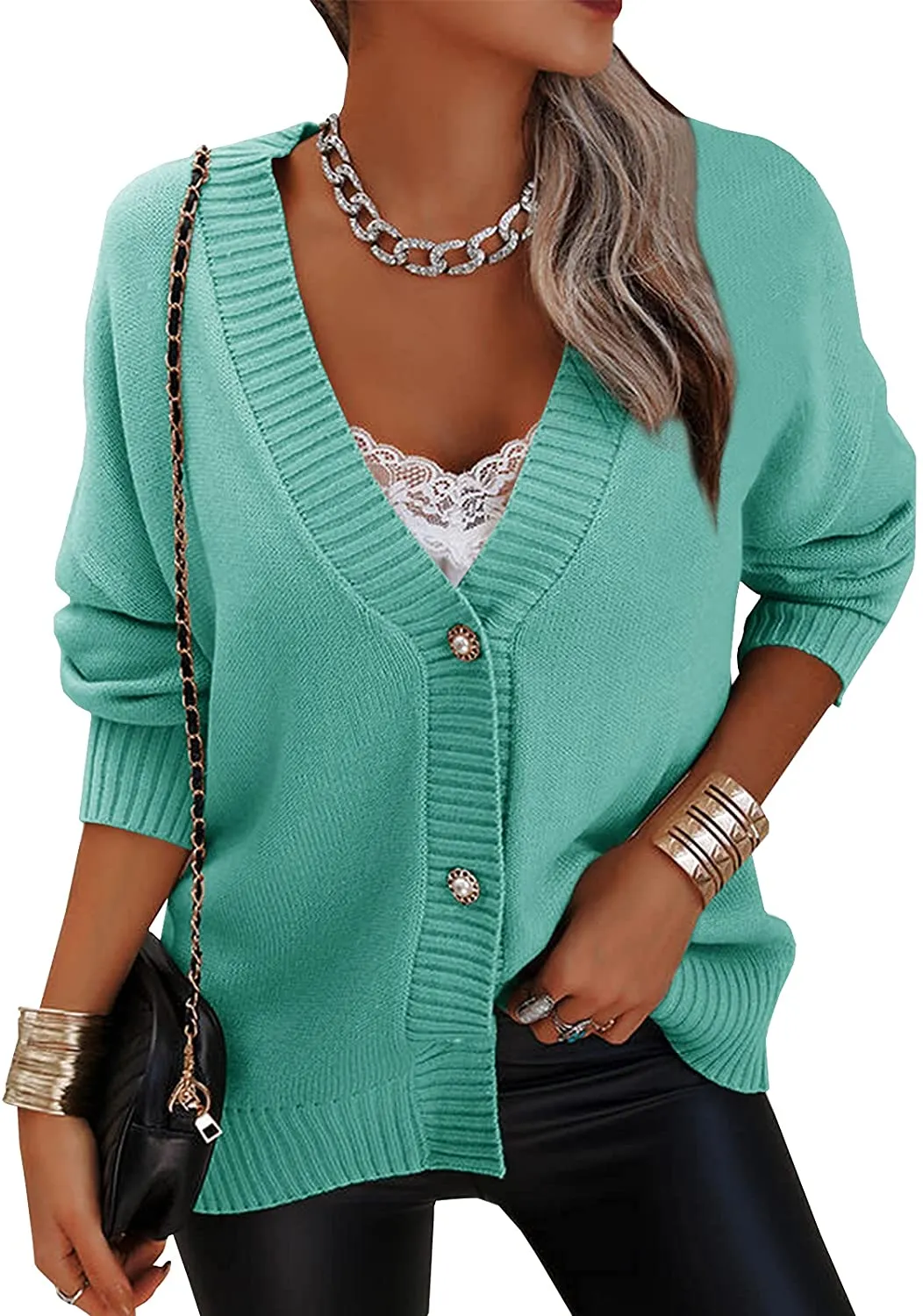 Women's Loose Open Front Long Sleeve Knit Cardigan