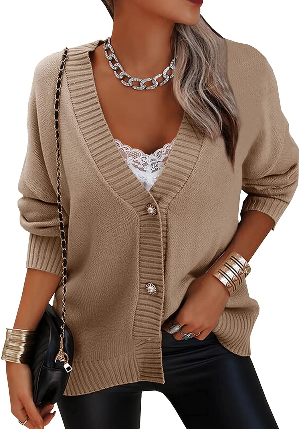 Women's Loose Open Front Long Sleeve Knit Cardigan