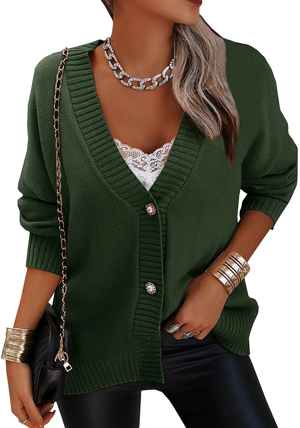 Women's Loose Open Front Long Sleeve Knit Cardigan