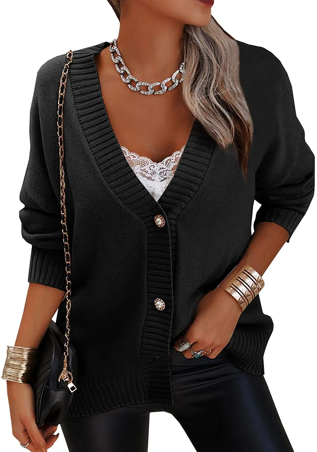 Women's Loose Open Front Long Sleeve Knit Cardigan