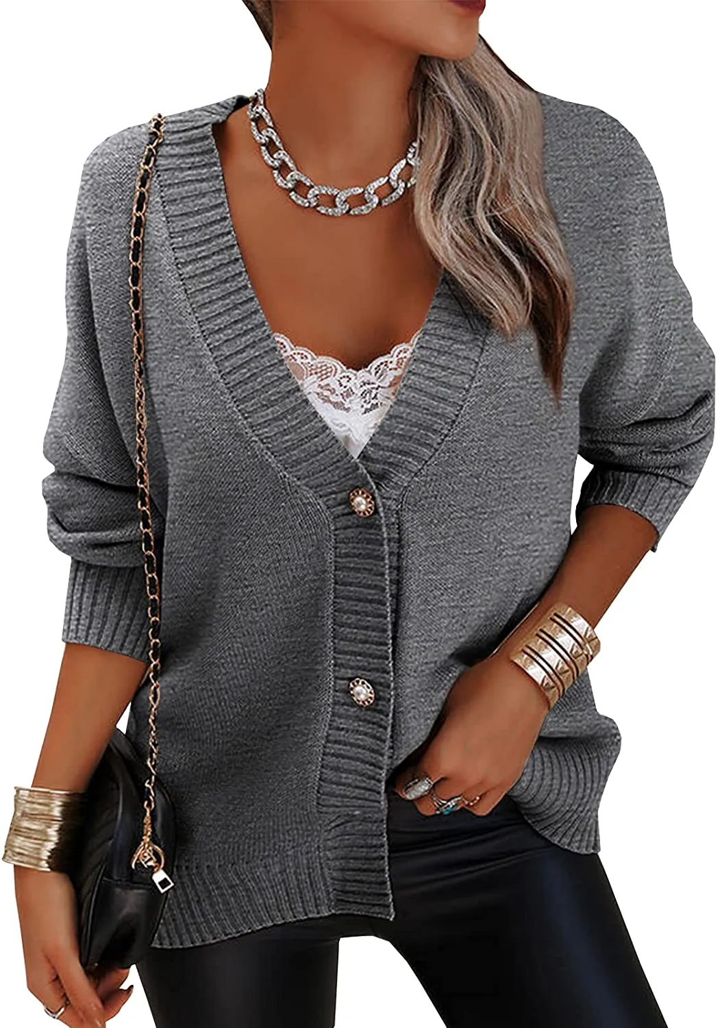 Women's Loose Open Front Long Sleeve Knit Cardigan