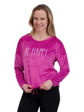 Women's "BE HAPPY" Pink Velour Drawstring Sweatshirt