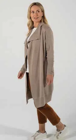 Wool Blend Long Line Rib Cardigan - Stone