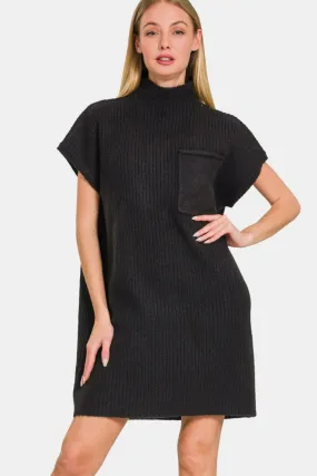 ZENANA Black Short Sleeve Sweater Mini Dress